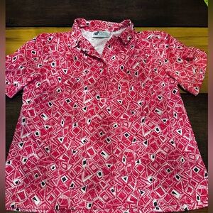 Women’s Vintage 70s Red & White collared pullover, 16W by Top Notch short sleeve